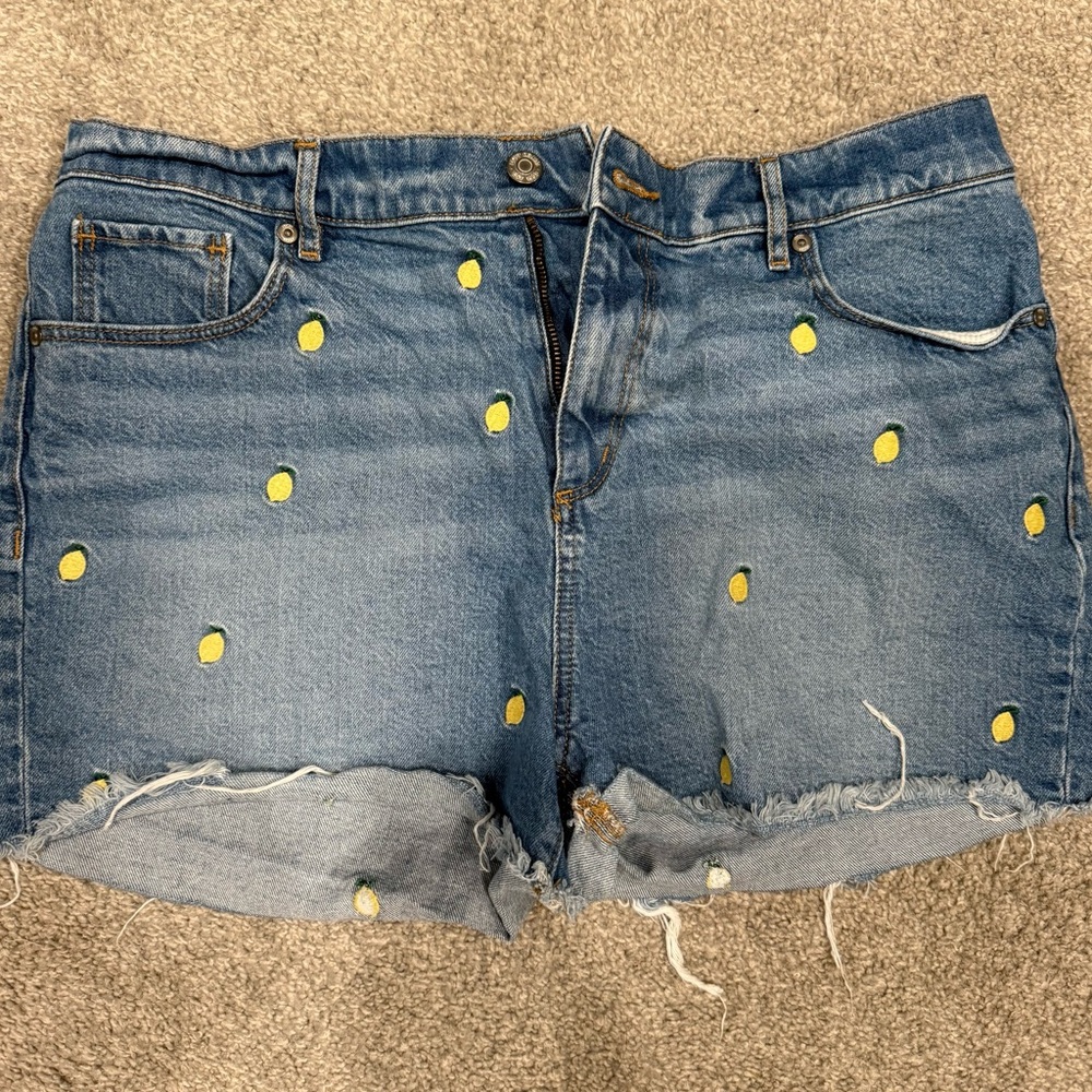 LOFT High Rise Denim Cutoff Shorts with Lemon Embroidery Size 31 EUC - Picture 4 of 5